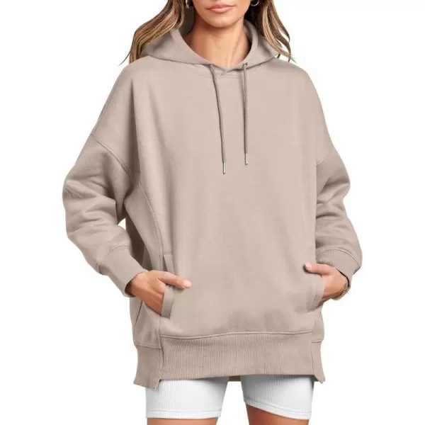 imageANRABESS Womens Oversized Hoodies Fleece Casual Drop Shoulder Athletic Sweatshirts Long Sleeve Pullover 2023 Trendy TopLight Khaki