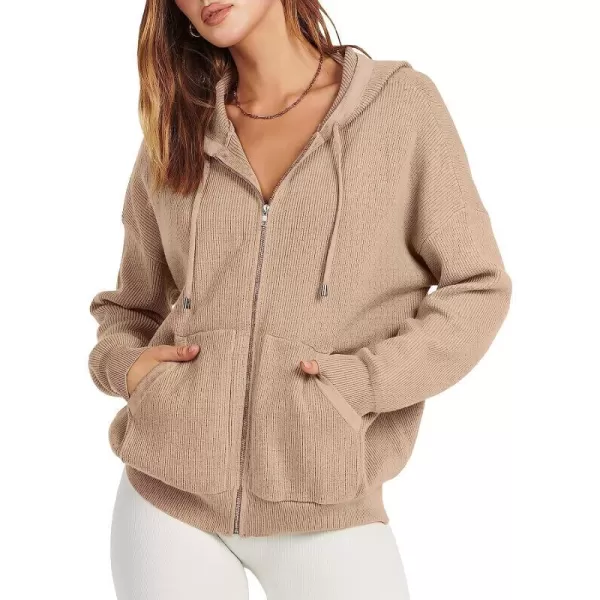 imageANRABESS Womens Oversized Hoodies Sweater Long Sleeve Zip Up Casual Ribbed Knit Drawstring Hooded Sweatshirt Jacket CoatKhaki