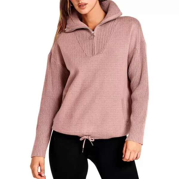 imageANRABESS Womens Oversized Long Sleeve Half Zipper Collared High Neck Pullover Sweatshirt Sweater PocketsPink