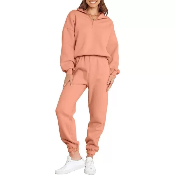 imageANRABESS Womens Oversized Long Sleeve Lounge Sets Casual Top and Pants 2 Piece Outfits Sweatsuit with Pockets04pink