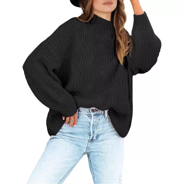 imageANRABESS Womens Oversized Mock Turtle Neck Long Sleeve Casual Loose Fit Chunky Cable Knit Fall Pullover Sweater TopBlack
