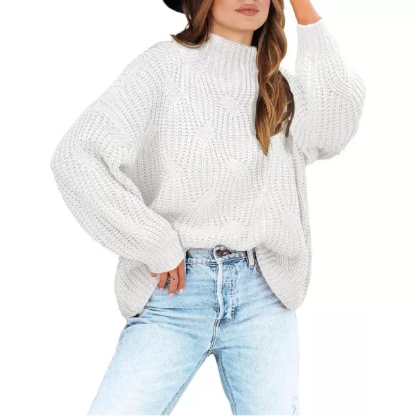 imageANRABESS Womens Oversized Mock Turtle Neck Long Sleeve Casual Loose Fit Chunky Cable Knit Fall Pullover Sweater TopWhite