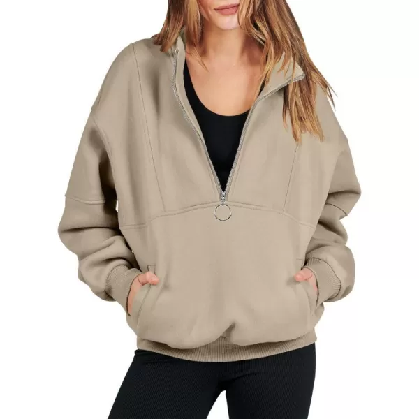 imageANRABESS Womens Oversized Quarter Zip Sweatshirt Long Sleeve Drop Shoulder Pullover Fleece Half Zip Hoodie Fall ClothesDeep Apricot