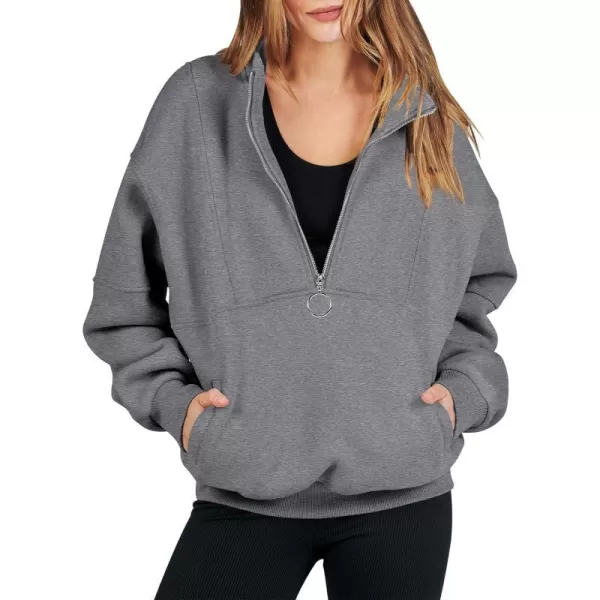 imageANRABESS Womens Oversized Quarter Zip Sweatshirt Long Sleeve Drop Shoulder Pullover Fleece Half Zip Hoodie Fall ClothesDeep Grey
