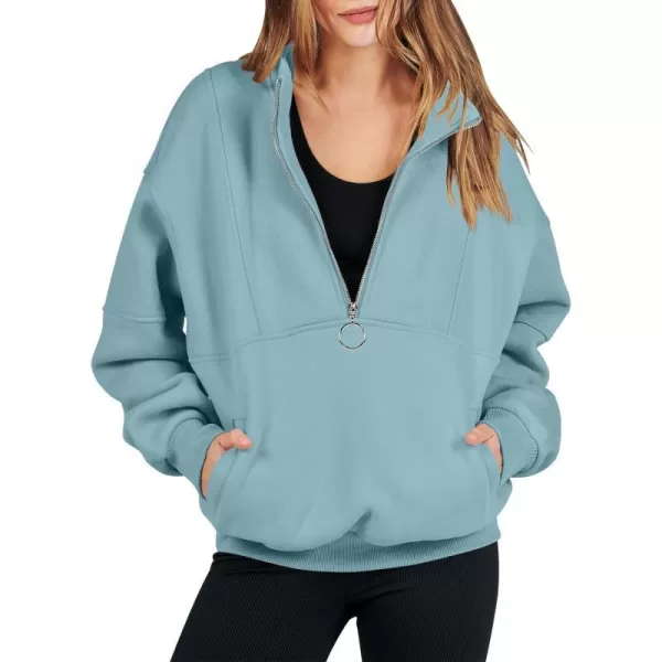 imageANRABESS Womens Oversized Quarter Zip Sweatshirt Long Sleeve Drop Shoulder Pullover Fleece Half Zip Hoodie Fall ClothesLake