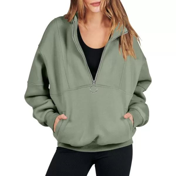 imageANRABESS Womens Oversized Quarter Zip Sweatshirt Long Sleeve Drop Shoulder Pullover Fleece Half Zip Hoodie Fall ClothesLight Green