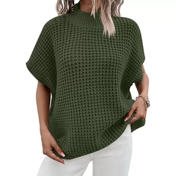 imageANRABESS Womens Oversized Short Batwing Sleeve Mock Neck Sweater Vest 2024 Spring Sleeveless Sweaters Knit Pullover TopsArmy Green