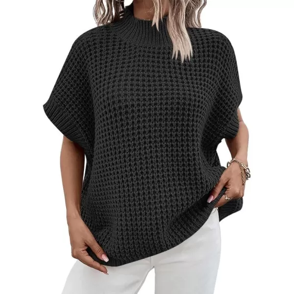 imageANRABESS Womens Oversized Short Batwing Sleeve Mock Neck Sweater Vest 2024 Spring Sleeveless Sweaters Knit Pullover TopsBlack