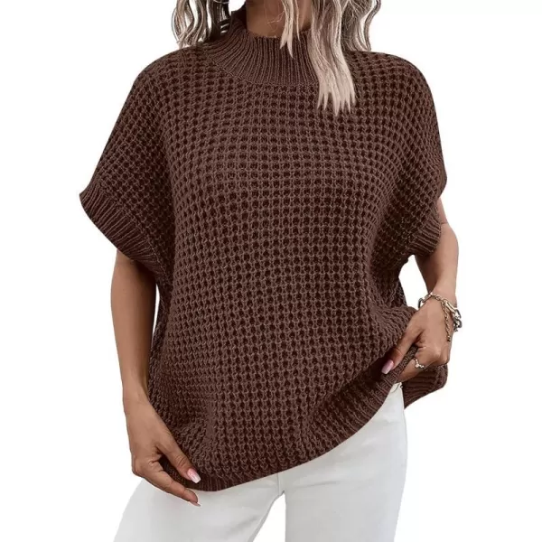 imageANRABESS Womens Oversized Short Batwing Sleeve Mock Neck Sweater Vest 2024 Spring Sleeveless Sweaters Knit Pullover TopsBrown