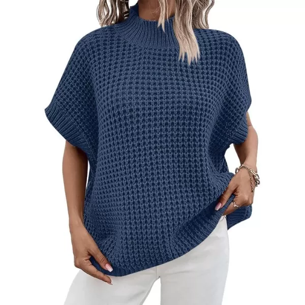 imageANRABESS Womens Oversized Short Batwing Sleeve Mock Neck Sweater Vest 2024 Spring Sleeveless Sweaters Knit Pullover TopsDeep Blue