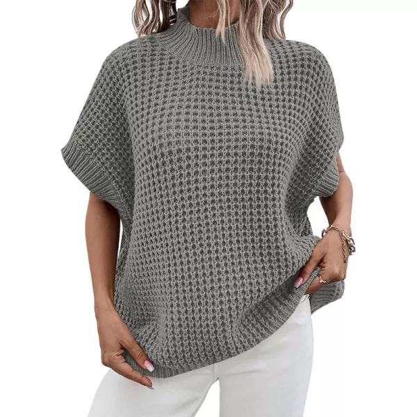 imageANRABESS Womens Oversized Short Batwing Sleeve Mock Neck Sweater Vest 2024 Spring Sleeveless Sweaters Knit Pullover TopsGrey