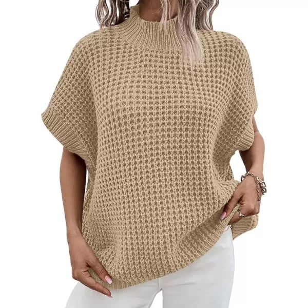 imageANRABESS Womens Oversized Short Batwing Sleeve Mock Neck Sweater Vest 2024 Spring Sleeveless Sweaters Knit Pullover TopsLight Khaki