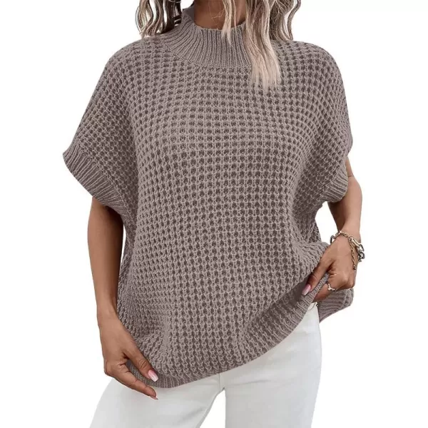 imageANRABESS Womens Oversized Short Batwing Sleeve Mock Neck Sweater Vest 2024 Spring Sleeveless Sweaters Knit Pullover TopsNutmeg