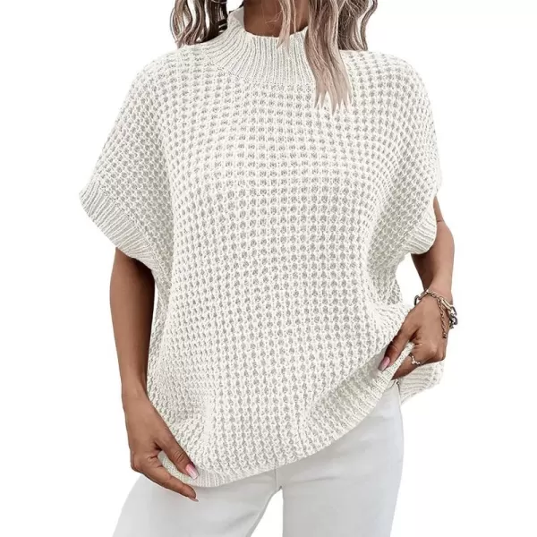 imageANRABESS Womens Oversized Short Batwing Sleeve Mock Neck Sweater Vest 2024 Spring Sleeveless Sweaters Knit Pullover TopsWhite