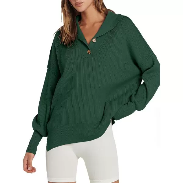 imageANRABESS Womens Oversized Sweater 2023 Fall Long Sleeve Button Up V Neck Collar Drop Shoulder Knit Pullover Shirt TopOpal Green