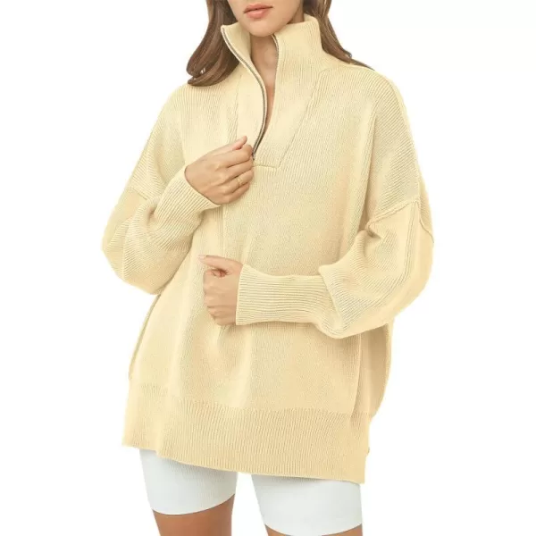 imageANRABESS Womens Oversized Sweater 2023 Fall Long Sleeve Quarter Zipper Collar Drop Shoulder Slouchy Pullover TopsApricot