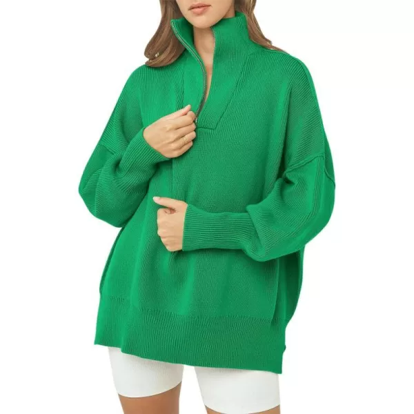 imageANRABESS Womens Oversized Sweater 2023 Fall Long Sleeve Quarter Zipper Collar Drop Shoulder Slouchy Pullover TopsGreen