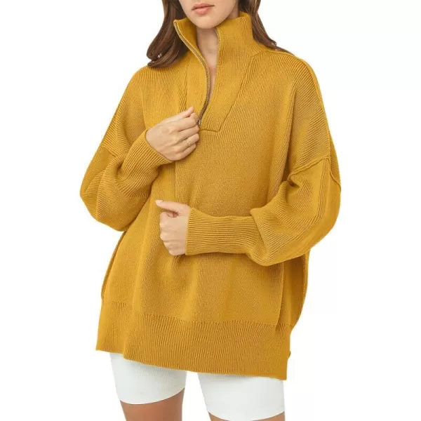 imageANRABESS Womens Oversized Sweater 2023 Fall Long Sleeve Quarter Zipper Collar Drop Shoulder Slouchy Pullover TopsYellow