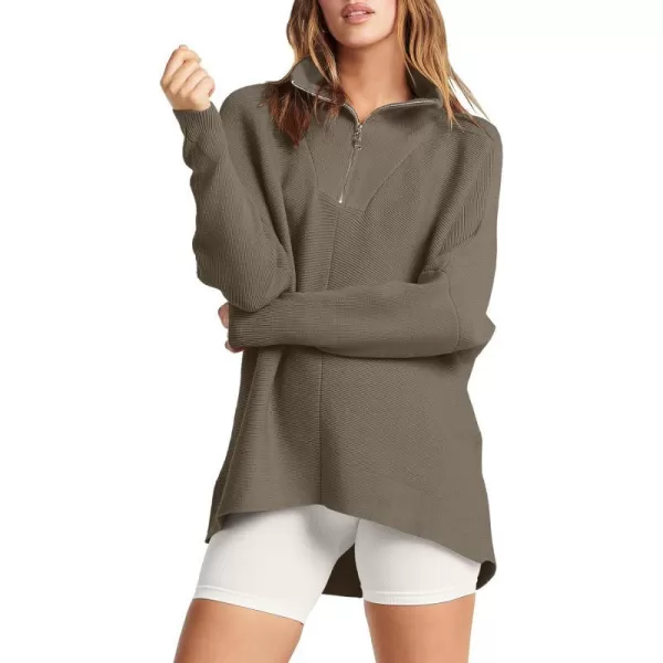 imageANRABESS Womens Oversized Sweaters Half Zip Collared Casual Slouchy Knit Tunic Pullover Sweater 2023 Trendy Fall OutfitsDark Gray