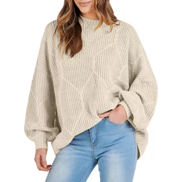 imageANRABESS Womens Oversized Sweaters Long Sleeve Crewneck Chunky Cable Knit Fall Slouchy Pullover Sweater TopsBeige