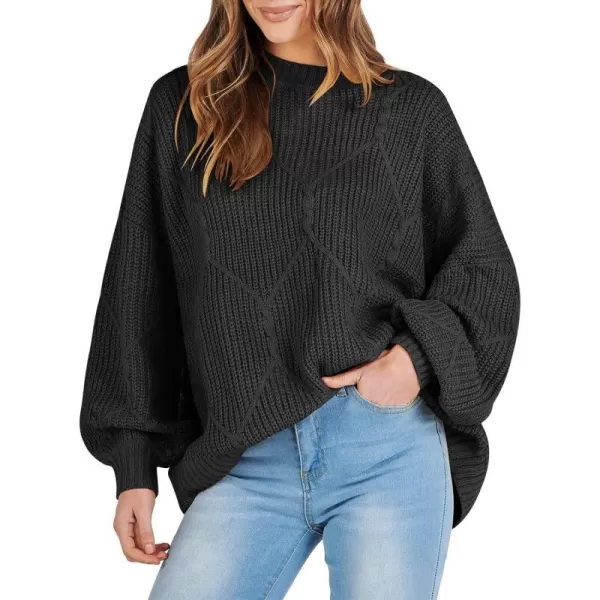 imageANRABESS Womens Oversized Sweaters Long Sleeve Crewneck Chunky Cable Knit Fall Slouchy Pullover Sweater TopsBlack