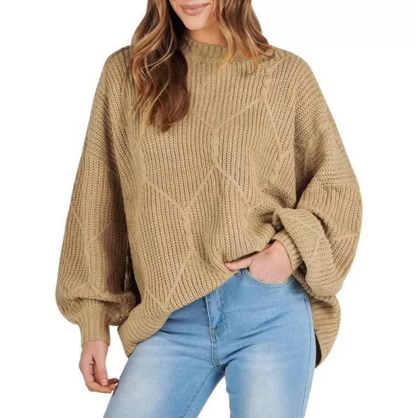 imageANRABESS Womens Oversized Sweaters Long Sleeve Crewneck Chunky Cable Knit Fall Slouchy Pullover Sweater TopsCamel