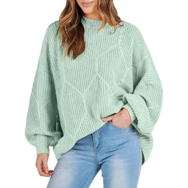 imageANRABESS Womens Oversized Sweaters Long Sleeve Crewneck Chunky Cable Knit Fall Slouchy Pullover Sweater TopsLight Green