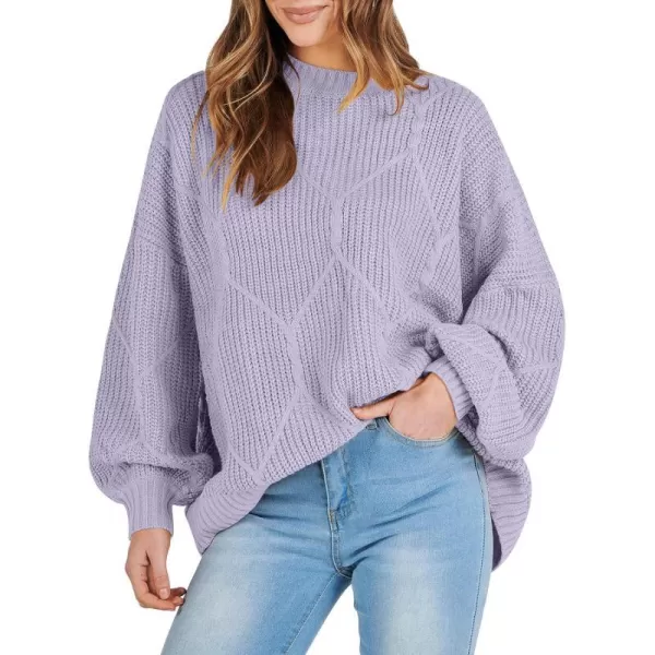 imageANRABESS Womens Oversized Sweaters Long Sleeve Crewneck Chunky Cable Knit Fall Slouchy Pullover Sweater TopsLight Purple