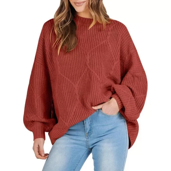 imageANRABESS Womens Oversized Sweaters Long Sleeve Crewneck Chunky Cable Knit Fall Slouchy Pullover Sweater TopsRust