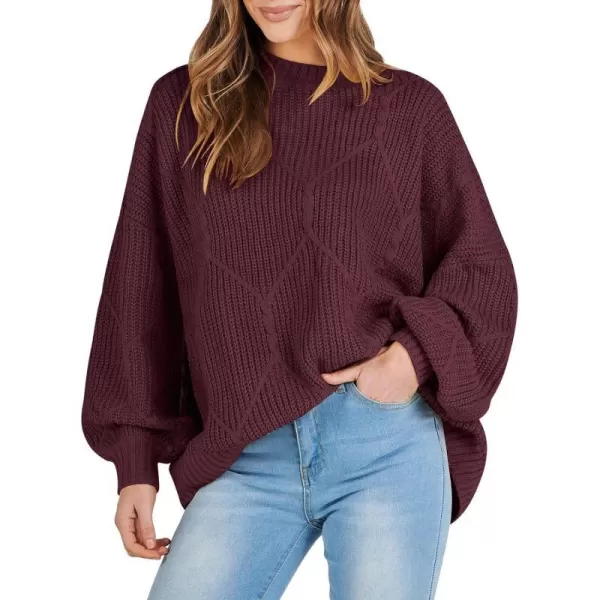 imageANRABESS Womens Oversized Sweaters Long Sleeve Crewneck Chunky Cable Knit Fall Slouchy Pullover Sweater TopsWine