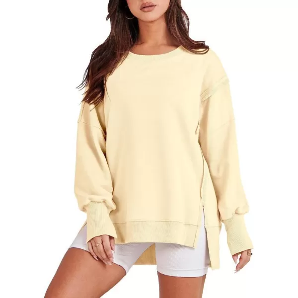 imageANRABESS Womens Oversized Sweatshirt Crew Neck Long Sleeve Casual Slit Sloucthy Pullover Top Fall ClothesBeige