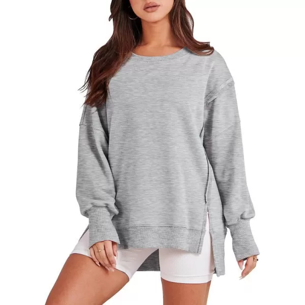 imageANRABESS Womens Oversized Sweatshirt Crew Neck Long Sleeve Casual Slit Sloucthy Pullover Top Fall ClothesGray