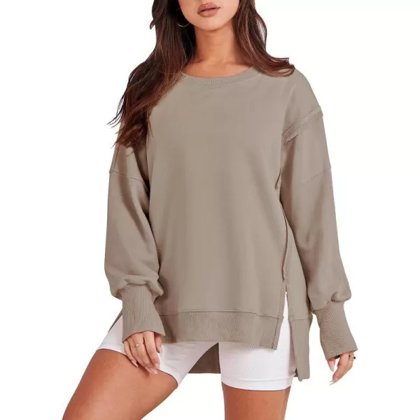 imageANRABESS Womens Oversized Sweatshirt Crew Neck Long Sleeve Casual Slit Sloucthy Pullover Top Fall ClothesKhaki