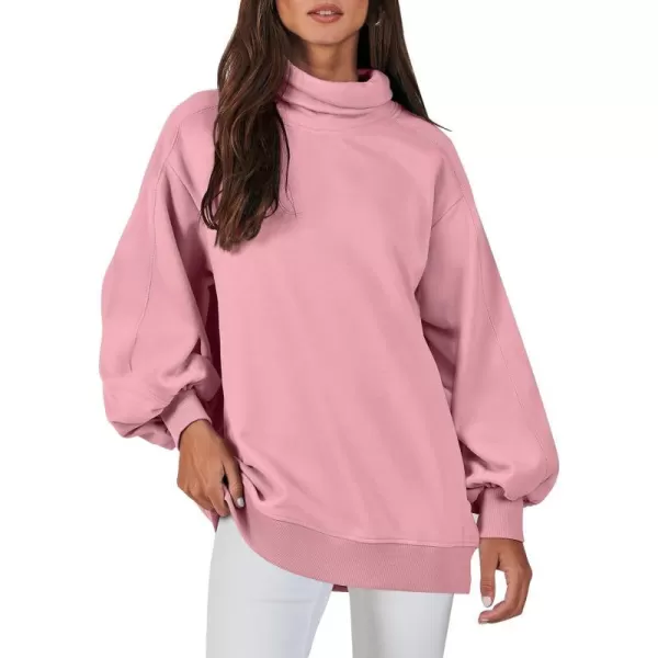 imageANRABESS Womens Oversized Sweatshirt Turtleneck Long Sleeve Casual Loose Fit Pullover Hoodie Tops Pocket 2023 Fall ClothesPink