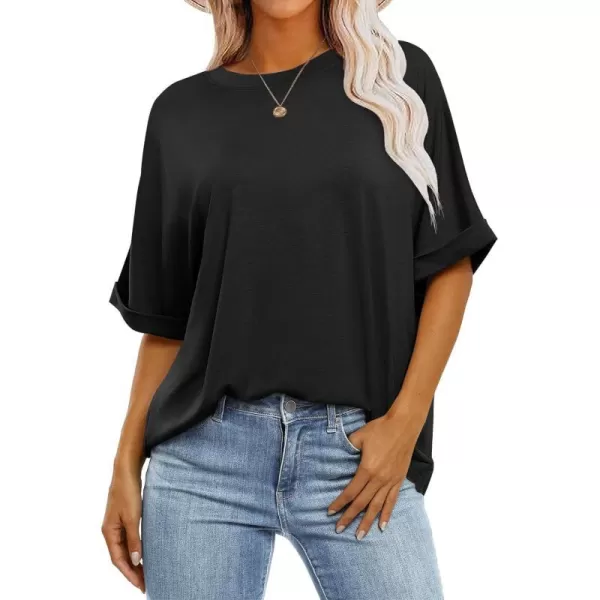 imageANRABESS Womens Oversized T Shirts Short Sleeve Crewneck Summer Tops Casual Loose Basic Tee Shirts 2024 Trendy ClothesBlack