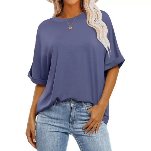 imageANRABESS Womens Oversized T Shirts Short Sleeve Crewneck Summer Tops Casual Loose Basic Tee Shirts 2024 Trendy ClothesBlue Gray