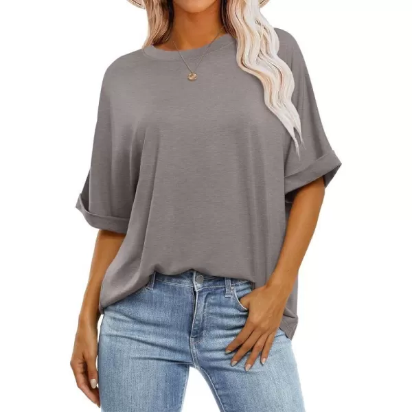 imageANRABESS Womens Oversized T Shirts Short Sleeve Crewneck Summer Tops Casual Loose Basic Tee Shirts 2024 Trendy ClothesBrown
