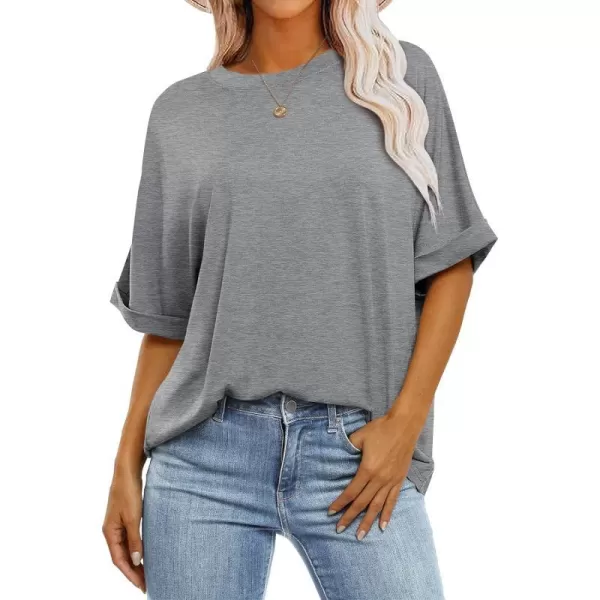 imageANRABESS Womens Oversized T Shirts Short Sleeve Crewneck Summer Tops Casual Loose Basic Tee Shirts 2024 Trendy ClothesGray