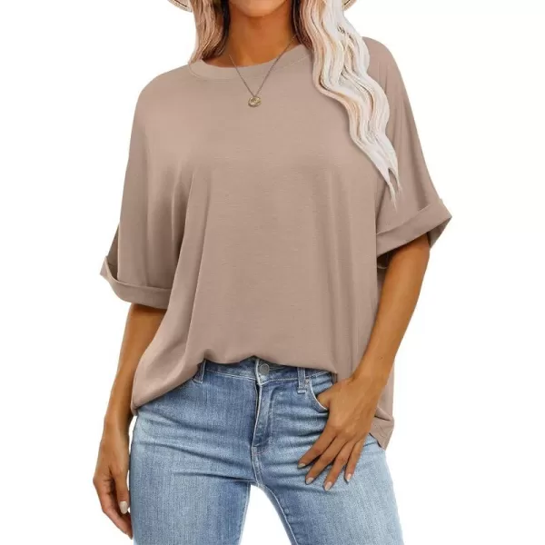 imageANRABESS Womens Oversized T Shirts Short Sleeve Crewneck Summer Tops Casual Loose Basic Tee Shirts 2024 Trendy ClothesKhaki