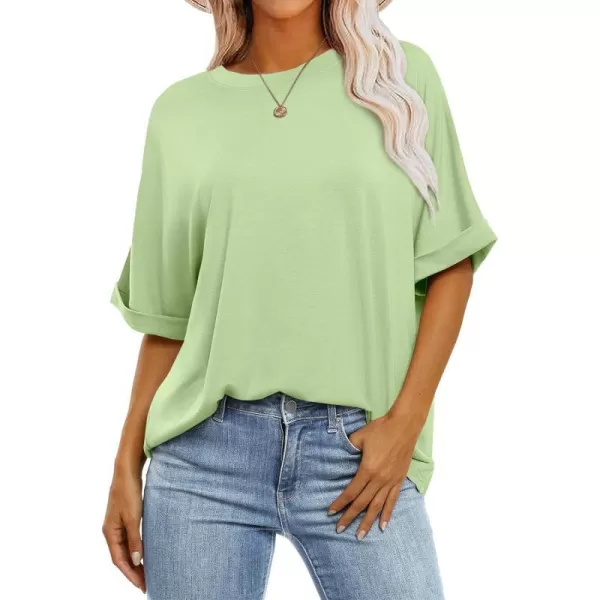 imageANRABESS Womens Oversized T Shirts Short Sleeve Crewneck Summer Tops Casual Loose Basic Tee Shirts 2024 Trendy ClothesLight Green