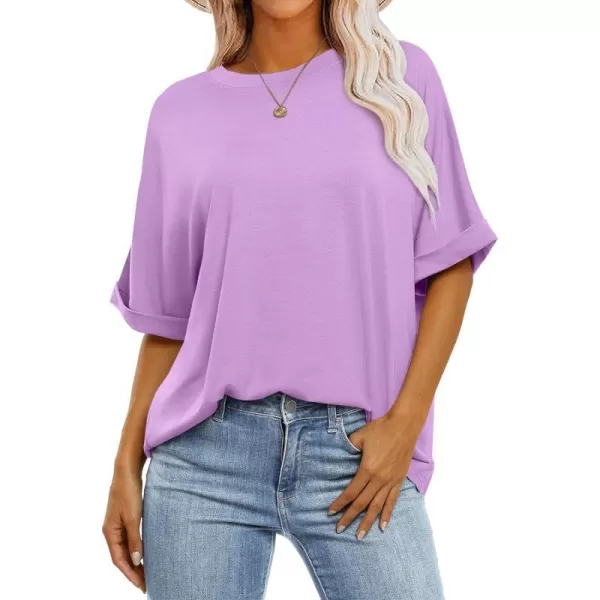 imageANRABESS Womens Oversized T Shirts Short Sleeve Crewneck Summer Tops Casual Loose Basic Tee Shirts 2024 Trendy ClothesLilac