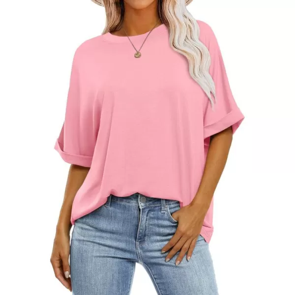 imageANRABESS Womens Oversized T Shirts Short Sleeve Crewneck Summer Tops Casual Loose Basic Tee Shirts 2024 Trendy ClothesPink