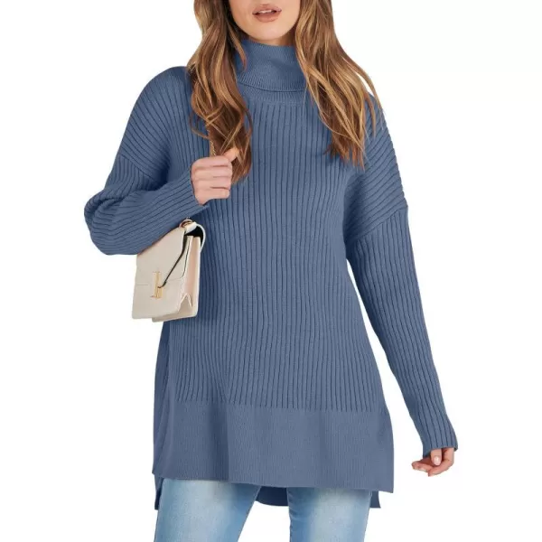 imageANRABESS Womens Oversized Turtleneck Sweater 2023 Winter Trendy Ribbed Knit Pullover Tunic SweaterIndigo