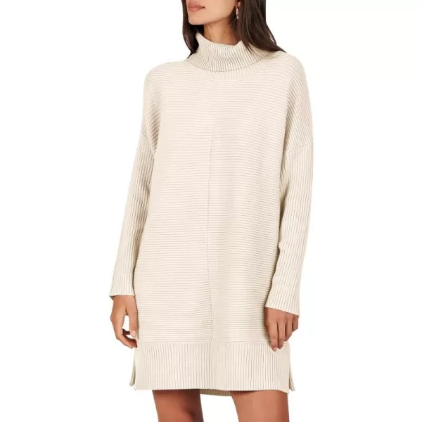 imageANRABESS Womens Oversized Turtleneck Sweaters Dress Pullover Batwing Sleeve Split Hem 2023 Winter Casual Short DressApricot
