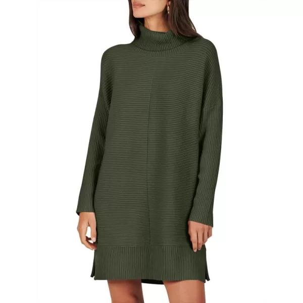 imageANRABESS Womens Oversized Turtleneck Sweaters Dress Pullover Batwing Sleeve Split Hem 2023 Winter Casual Short DressDark Green
