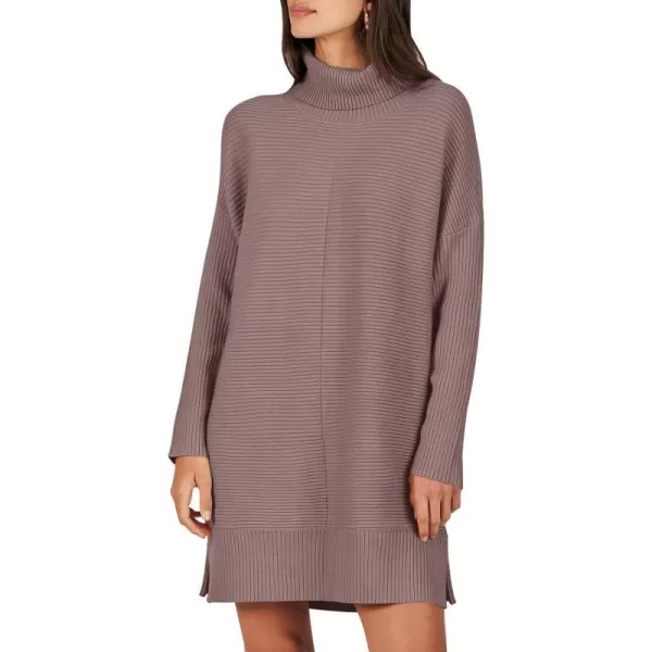 imageANRABESS Womens Oversized Turtleneck Sweaters Dress Pullover Batwing Sleeve Split Hem 2023 Winter Casual Short DressNutmeg