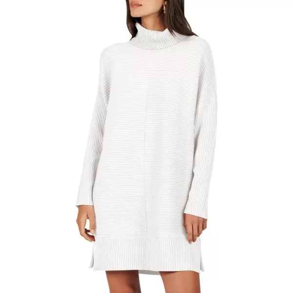 imageANRABESS Womens Oversized Turtleneck Sweaters Dress Pullover Batwing Sleeve Split Hem 2023 Winter Casual Short DressWhite
