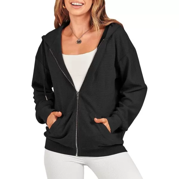 imageANRABESS Womens Oversized Zip Up Hoodies Long Sleeve Fall Casual Sweatshirts Jacket Trendy Y2k Hoodie with PocketBlack