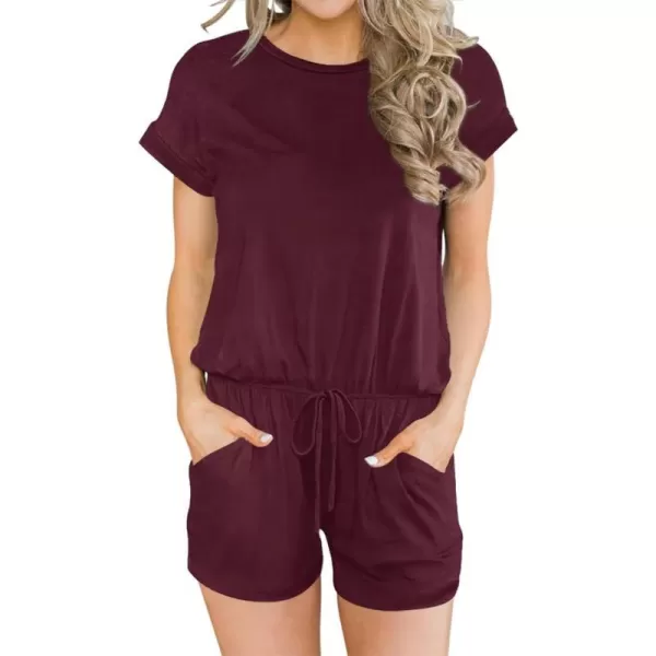 imageANRABESS Womens Rompers 2024 Summer Crewneck Casual Short Sleeve One Piece Jumpsuit Fashion Outfits Clothes with Pocket01 Maroon