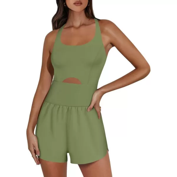 imageANRABESS Womens Running Onesie Workout Rompers Summer One Piece Outfits Exercise Jumpsuits Gym Yoga ClothesArmy Green
